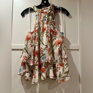 NWOT CeCe Floral Print Blouse with Ruffle Detail S